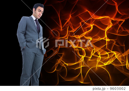 Composite image of unsmiling businessman standing 9603002
