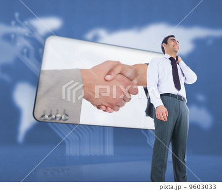 Composite image of smiling businessman standing Composite image of smiling businessman standing 9603033
