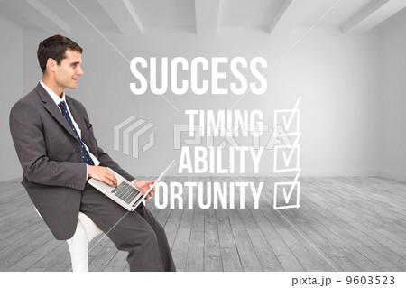 Composite image of businessman using laptop Composite image of businessman using laptop 9603523