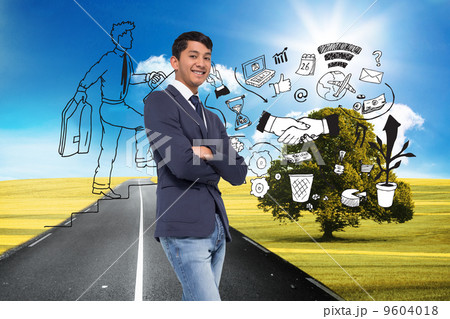 Composite image of smiling casual businessman with arms crossed 9604018