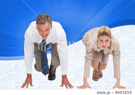 Composite image of business people ready to start race Composite image of business people ready to start race 9605858