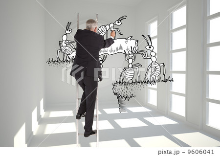Composite image of mature businessman climbing career ladder 9606041
