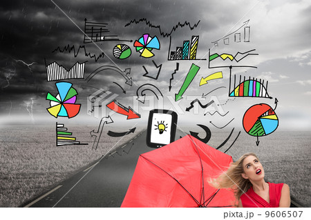 Composite image of elegant blonde holding umbrella Composite image of elegant blonde holding umbrella 9606507