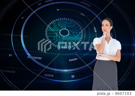 Composite image of pensive elegant businesswoman posing Composite image of pensive elegant businesswoman posing 9607103