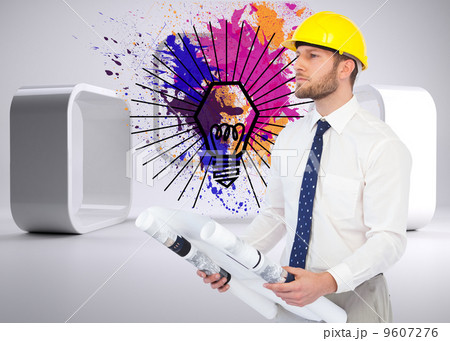 Composite image of thoughtful young architect posing 9607276