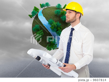 Composite image of thoughtful young architect posing 9607814