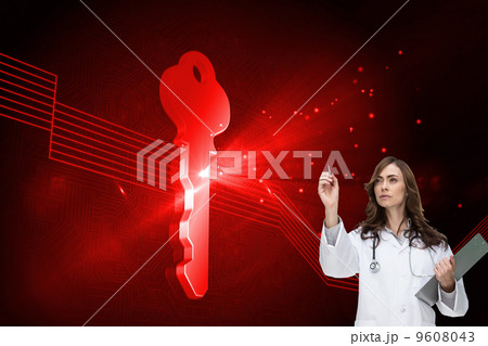 Composite image of stern doctor pointing 9608043