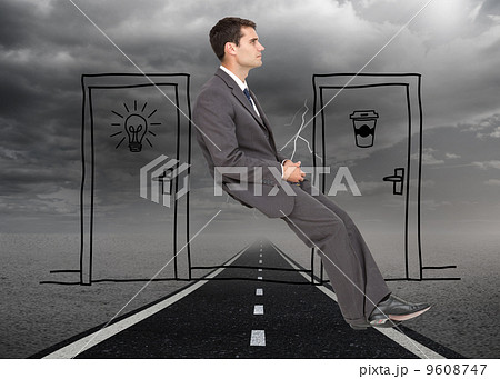Composite image of classy young businessman sitting Composite image of classy young businessman sitting 9608747