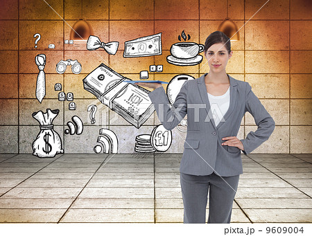 Composite image of smiling businesswoman holding tablet pc Composite image of smiling businesswoman holding tablet pc 9609004