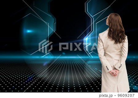 Composite image of rear view of businesswoman 9609207