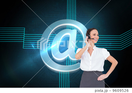 Composite image of cheerful smart call center agent working Composite image of cheerful smart call center agent working 9609526