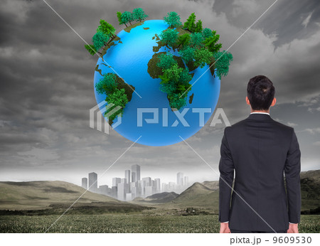 Composite image of businessman turning his back to camera 9609530