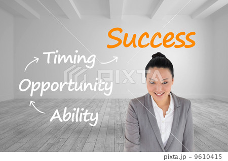 Composite image of smiling asian businesswoman pointing Composite image of smiling asian businesswoman pointing 9610415