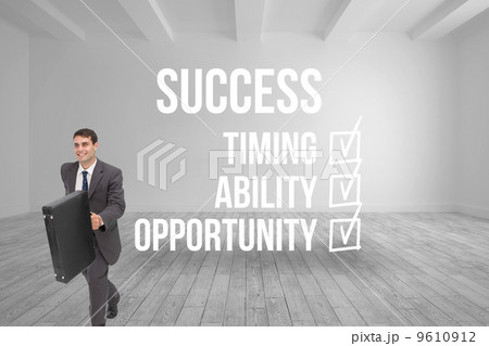 Composite image of smiling businessman in a hury Composite image of smiling businessman in a hury 9610912