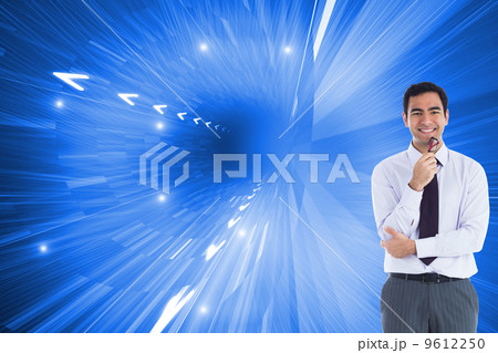 Composite image of smiling businessman holding glasses 9612250