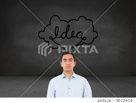 Composite image of unsmiling casual man standing 9612416