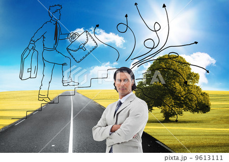 Composite image of serious office worker posing with the arms cr 9613111