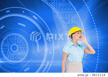 Composite image of attractive architect yelling 9613118