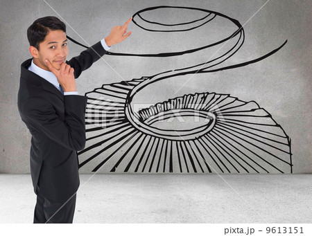 Composite image of thoughtful asian businessman pointing 9613151