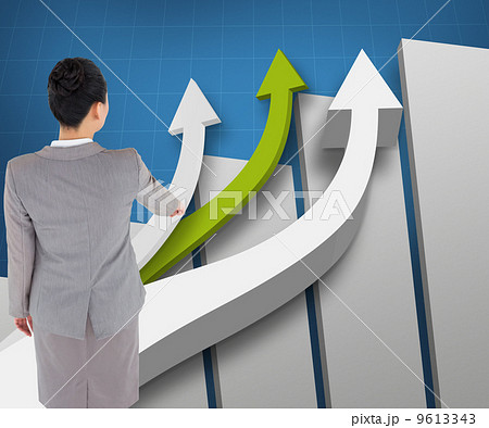 Composite image of asian businesswoman pointing 9613343