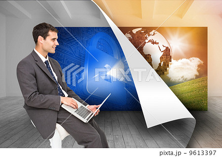 Composite image of businessman using laptop Composite image of businessman using laptop 9613397