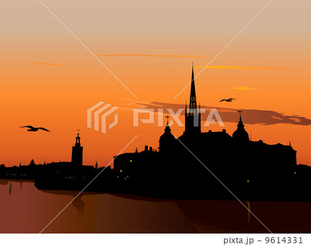 Silhouette of Stockholm at sunset Silhouette of Stockholm at sunset 9614331