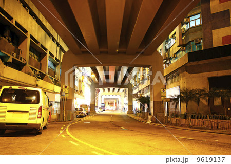 traffic downtown area at night, hongkong 9619137
