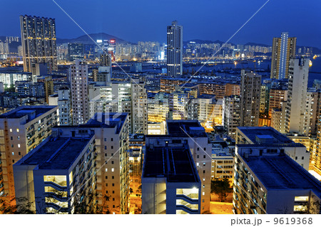 Hong Kong City Night Residential building area Hong Kong City Night Residential building area 9619368