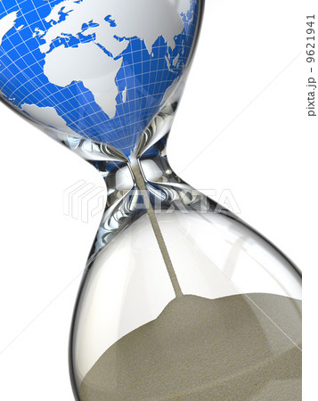 Earth in hourglass. Conceptual image destruction of the world. 9621941