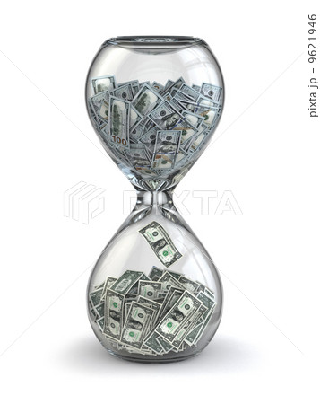 Time is money. Inflation. Hourglass and dollar. Time is money. Inflation. Hourglass and dollar. 9621946