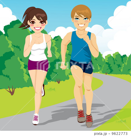 Jogging Couple Running In Park 9622773