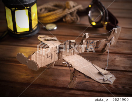 hand made children airplane on wood table 9624900
