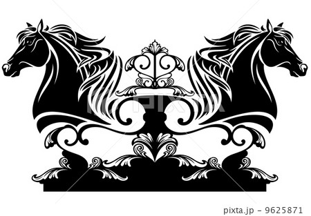 horse head profile black and white ornate design element 9625871