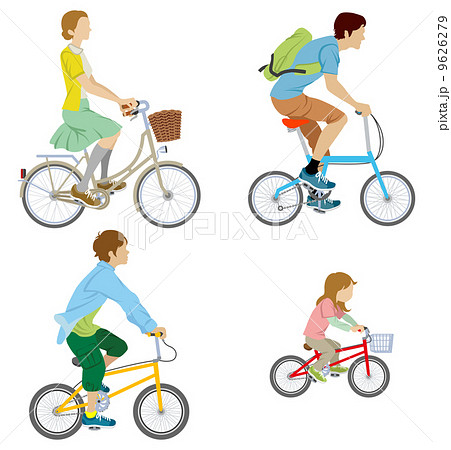 自転車に乗る人々 白バックのイラスト素材