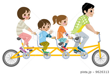 ４人家族 自転車のイラスト素材