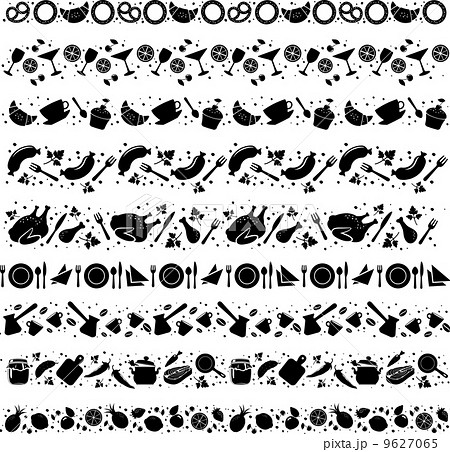 Food seamless ornamental borders. Silhouettes Food seamless ornamental borders. Silhouettes 9627065