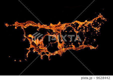 orange water splash isolated on black 9628442