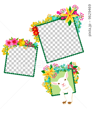 五顏六色的花照片框架與羊羔 9629469