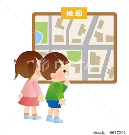 地図を見る子供のイラスト素材