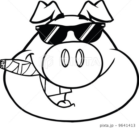 Black And White Businessman Pig Head With Sunglasses And Cigar 9641413