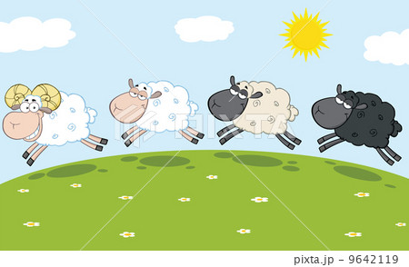 Smiling Ram Sheep Leading Three Sheep 9642119