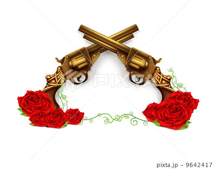 Vector Crossed Guns With Roses 9642417