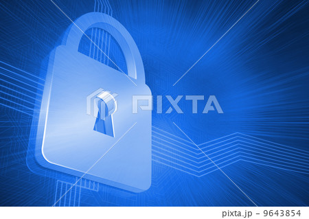 Big glowing lock on blue background 9643854