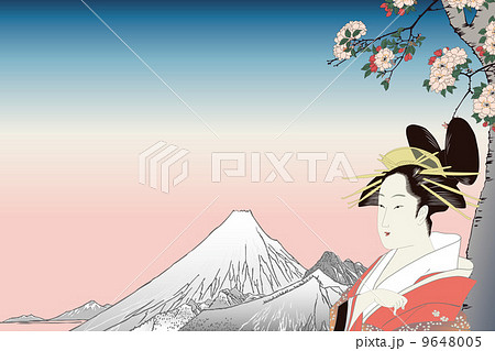歌川広重　鳥高斎栄昌　富士と桜と美人のイメージ 9648005