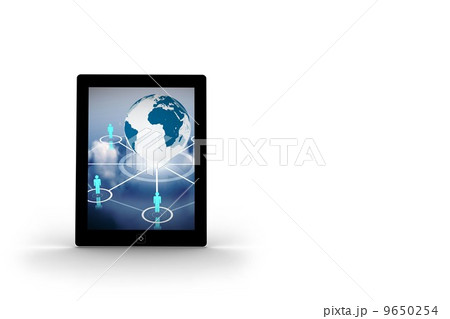 Globe and figures on tablet screen 9650254