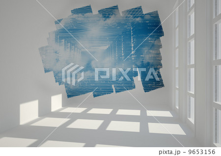 Abstract screen in room showing technology interface 9653156