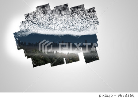 Display on wall showing stars over city 9653366