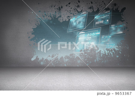 Splash on wall revealing technology interface Splash on wall revealing technology interface 9653367