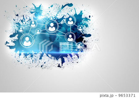 Splash on wall revealing technology interface 9653371
