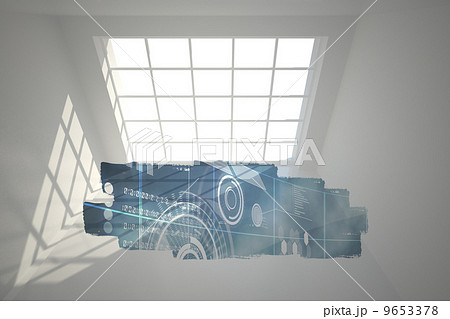 Abstract screen in room showing technology interface 9653378